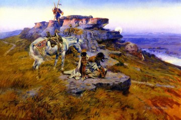 Amerikanischer Indianer Werke - ihr Herz ist auf dem Boden 1917 Charles Marion Russell Indianer